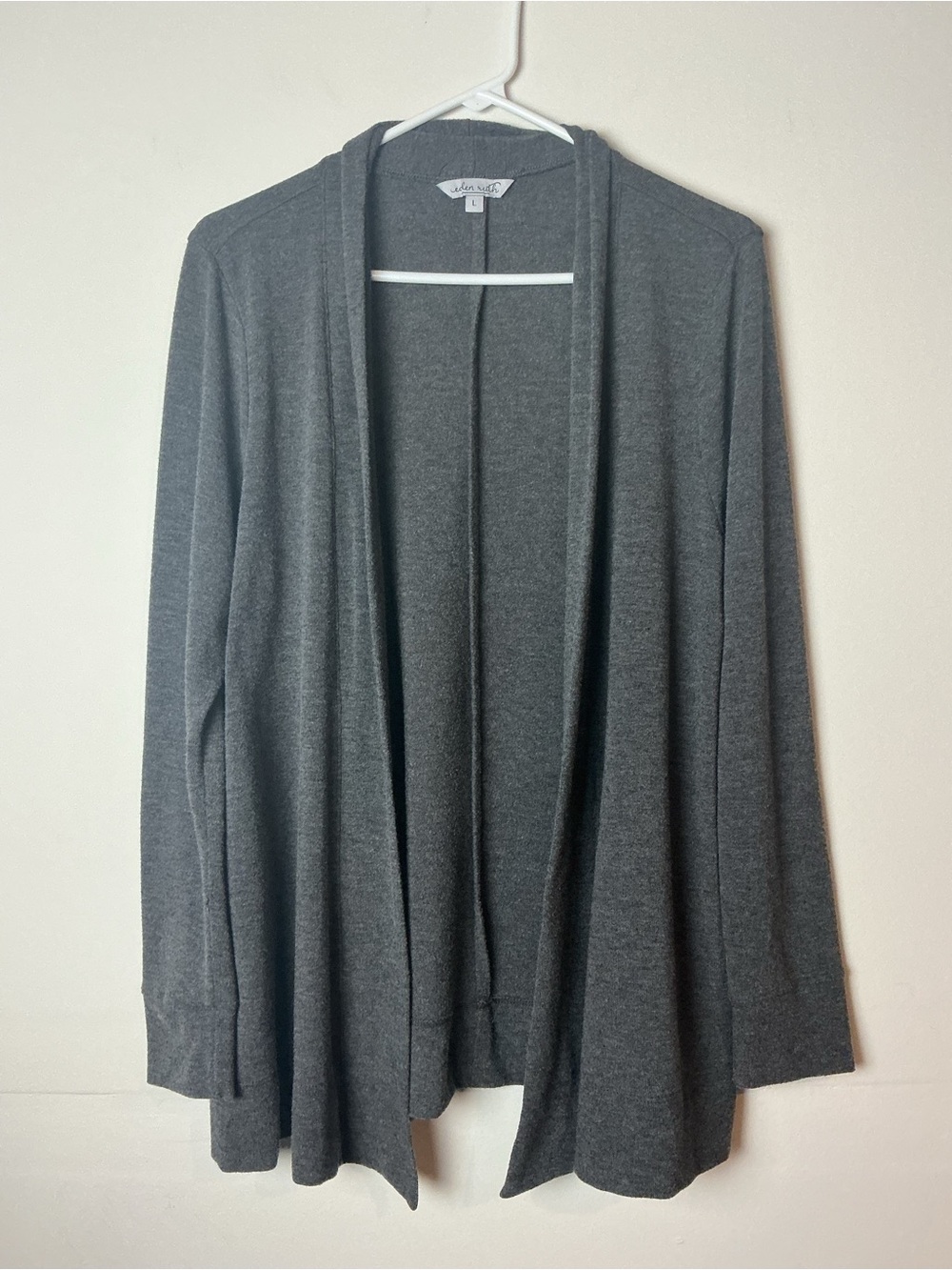 Eden Ruth Lilly Open Front Cardigan Sweater Size L Heathered Gray Draped Lounge